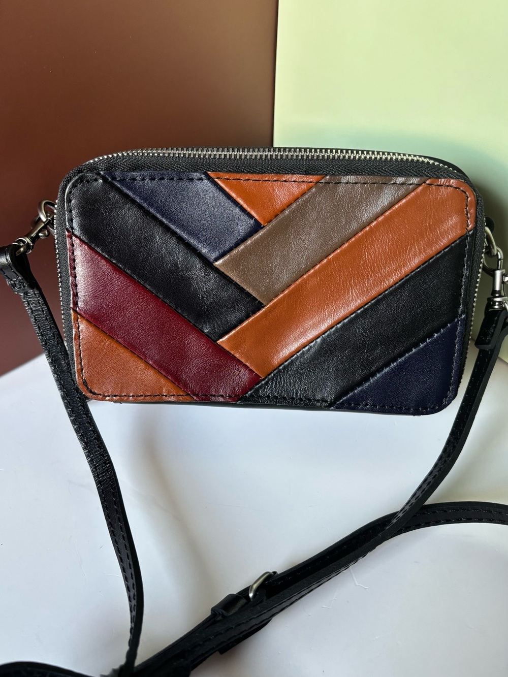 PATRICIA NASH Leather Herringbone  Crossbody with interior wallet